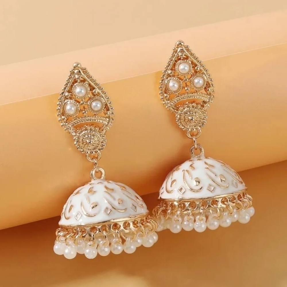 NWT White jhumka earrings/ pakistani Indian jewellery/ earrings with faux pearls